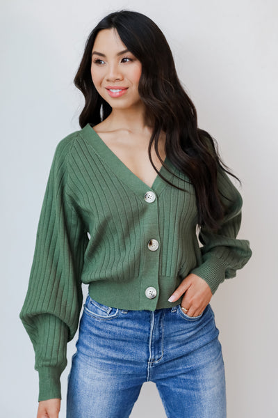 Sweater Cardigan in green on model