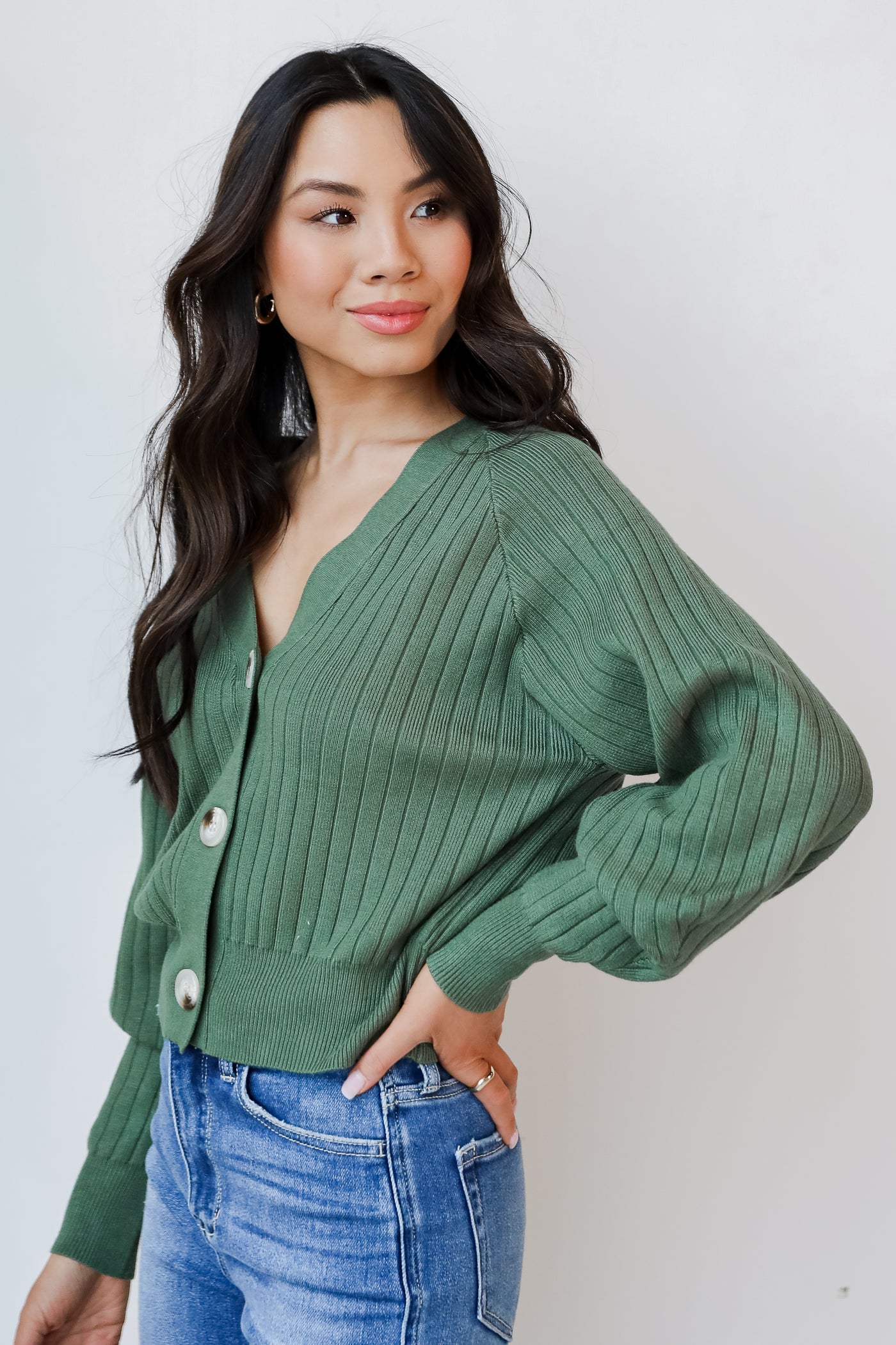 Sweater Cardigan in green side view