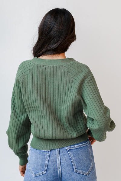 Sweater Cardigan in green back view