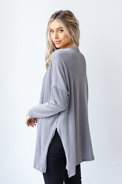 Corded Cardigan in grey side view