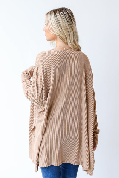 Corded Cardigan in camel back view