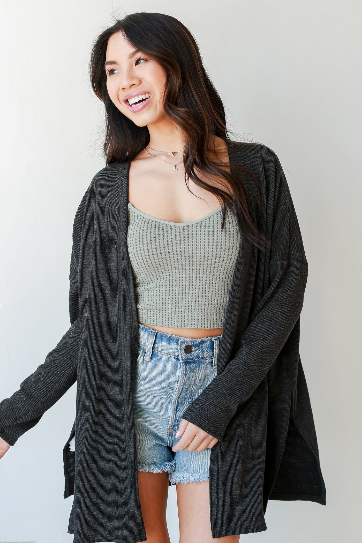 Ribbed Cardigan in charcoal