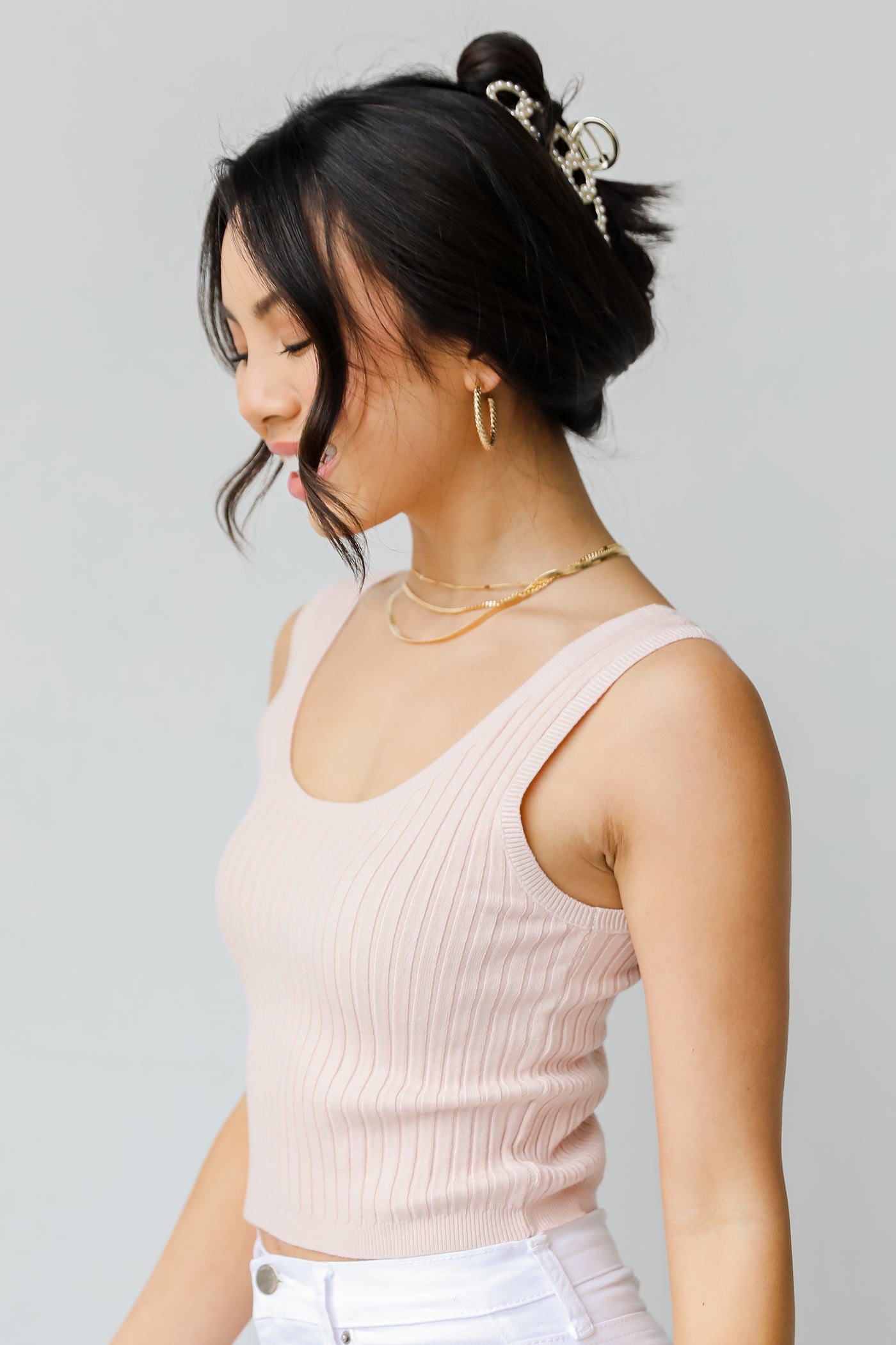 Cropped Sweater Tank in blush side view