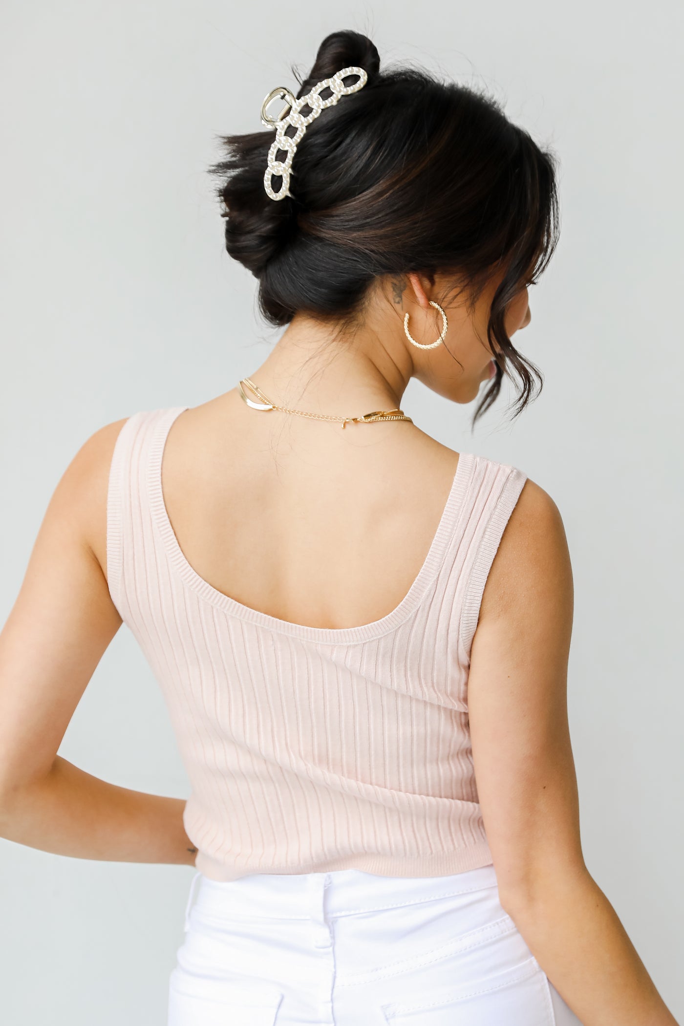 Cropped Sweater Tank in blush back view