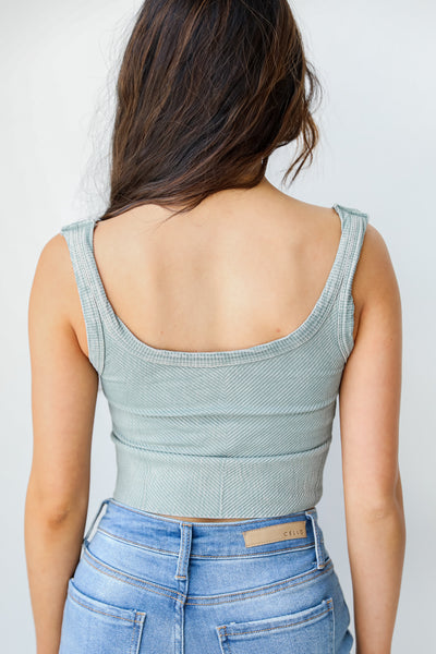 Seamless Ribbed Cropped Tank in sage back view