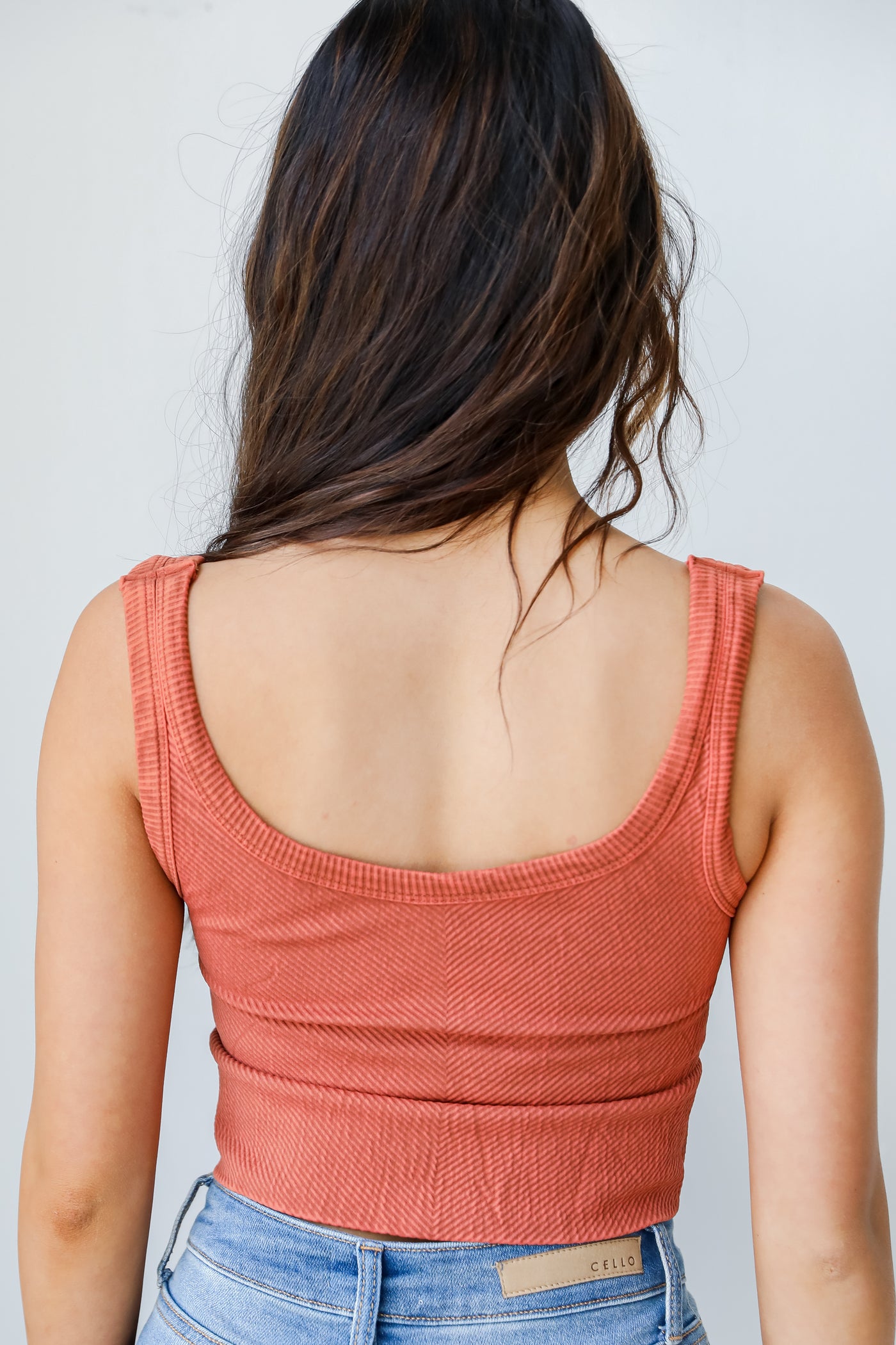 Seamless Ribbed Cropped Tank in clay back view