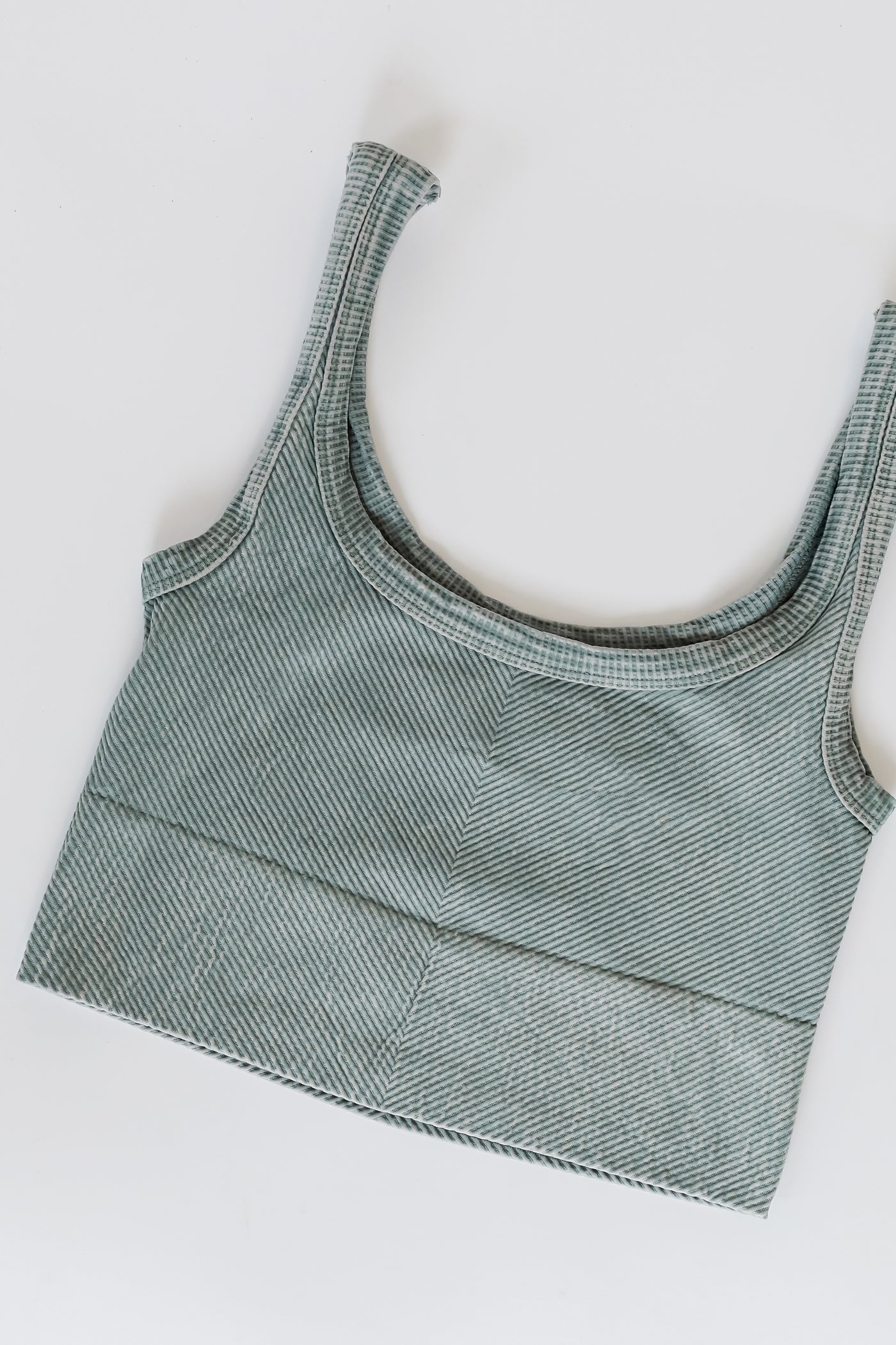 Seamless Ribbed Cropped Tank in sage flat lay