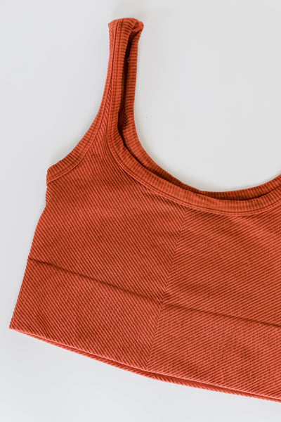 Seamless Ribbed Cropped Tank in clay flat lay