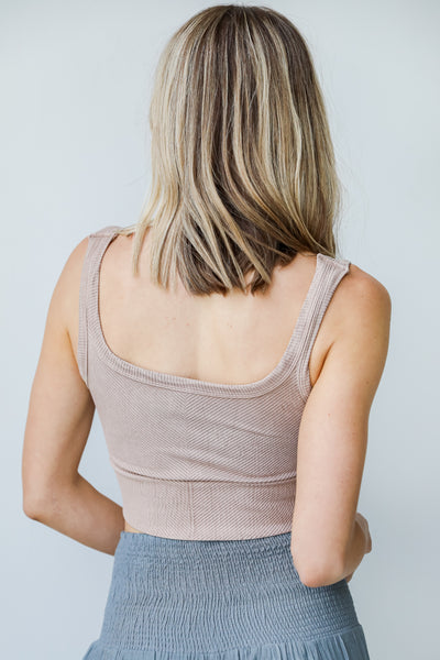 Seamless Ribbed Cropped Tank in brown back view