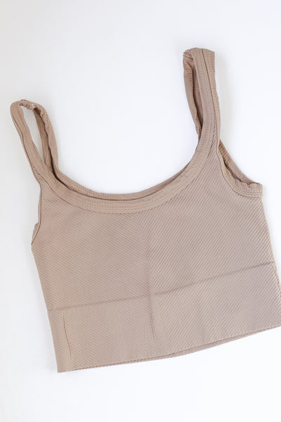 Seamless Cropped Tank in taupe flat lay