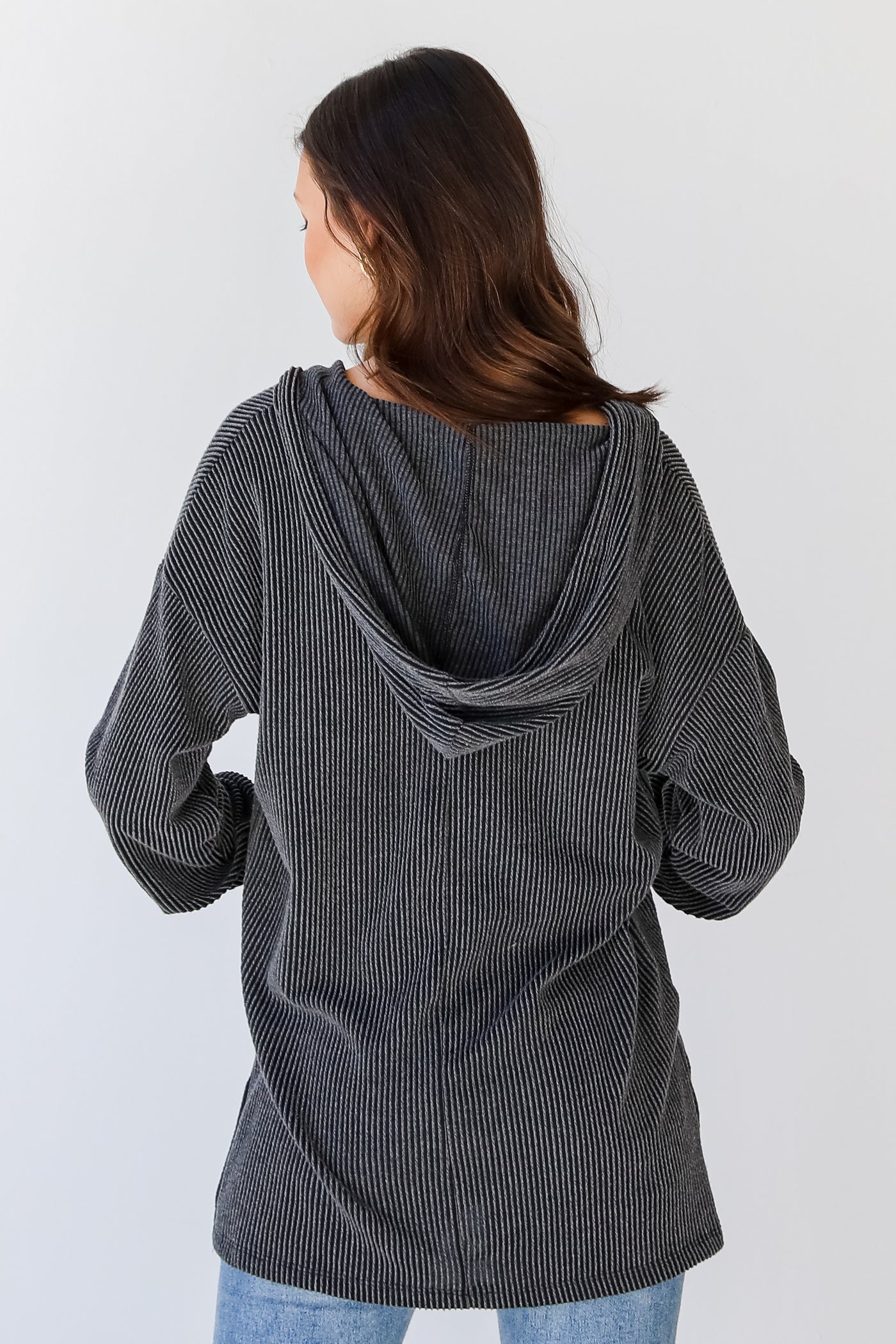 Corded Hoodie in charcoal back view