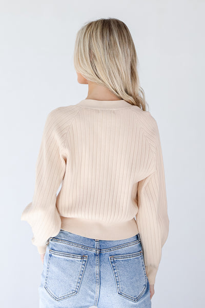 Sweater Cardigan in ivory back view