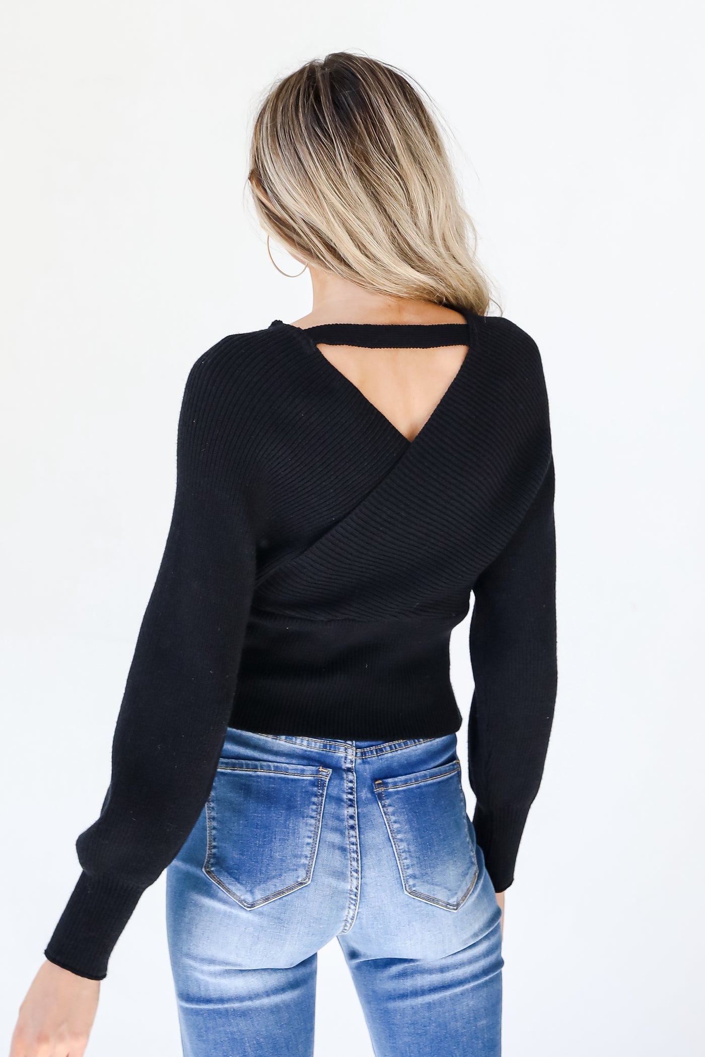Surplice Sweater in black back view