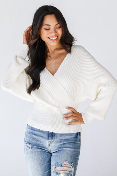 Surplice Sweater in white