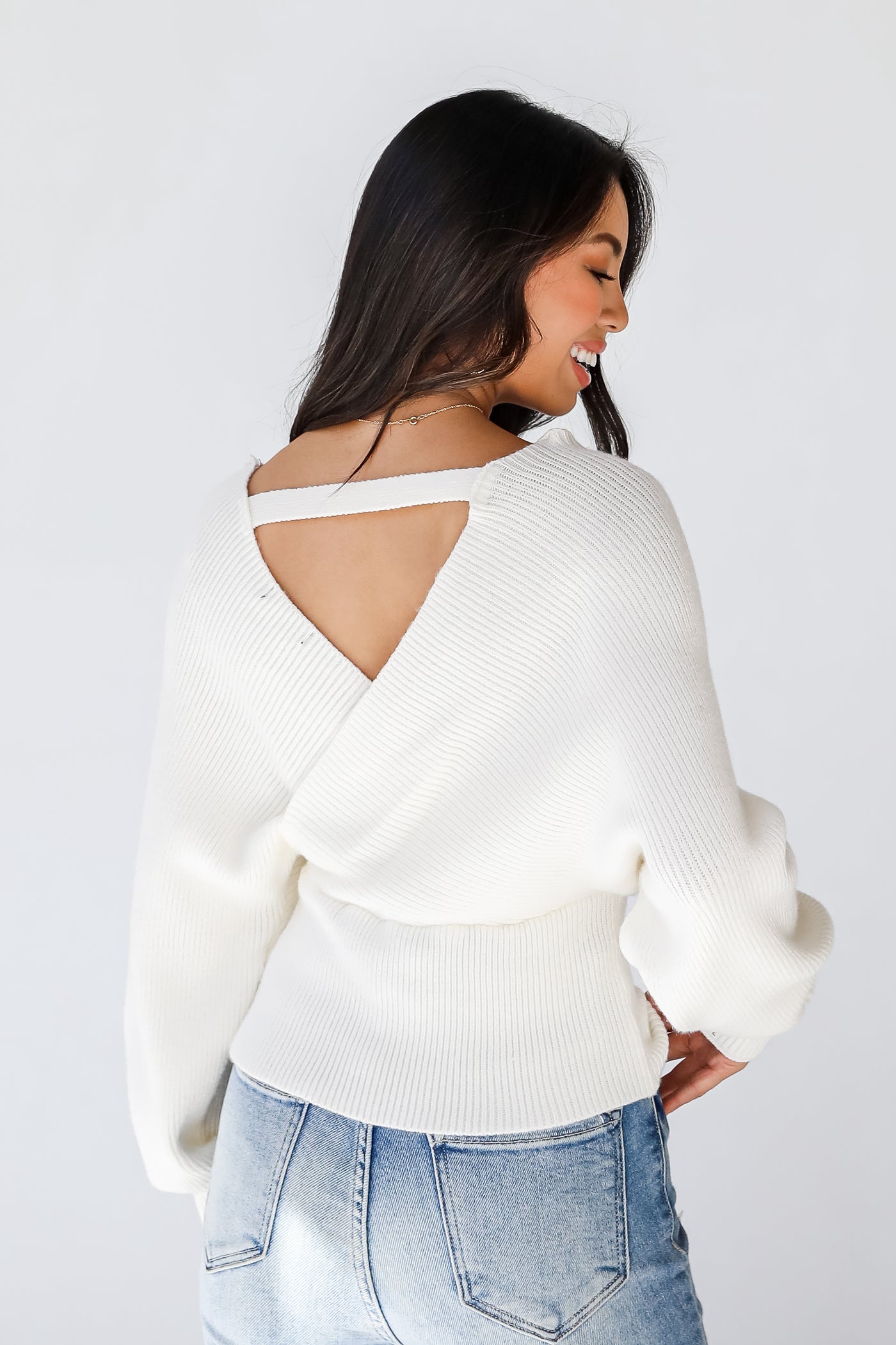 Surplice Sweater in white back view