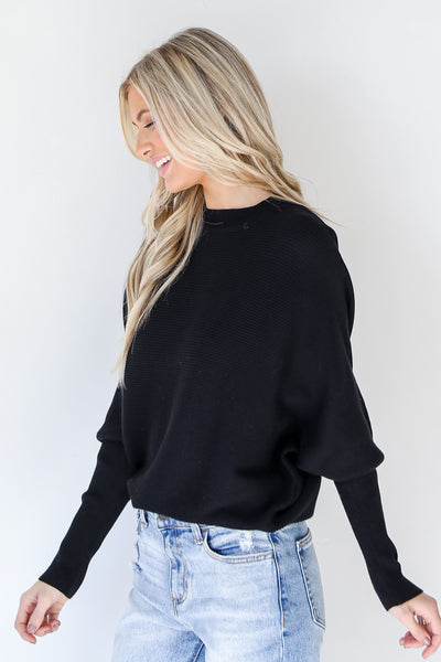 Ribbed Sweater in black side view