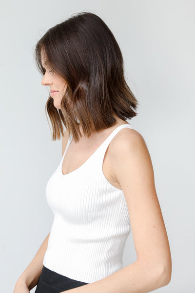 Ribbed Tank in white side view