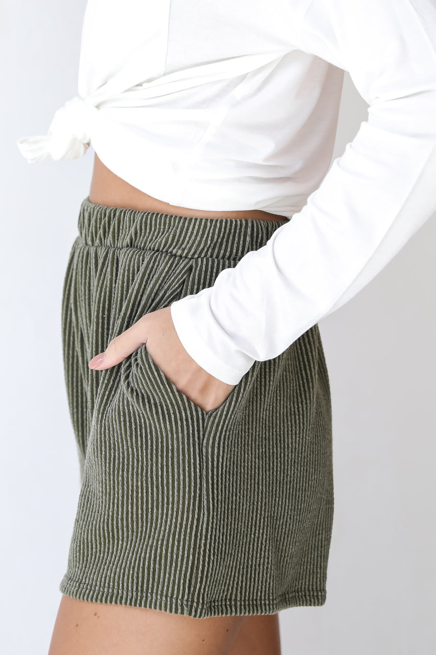 Corded Shorts in olive side view