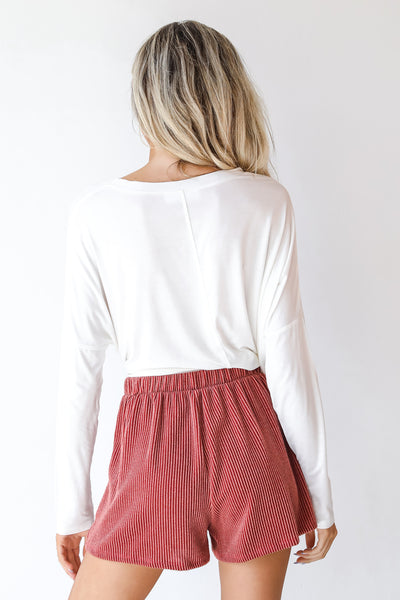 Corded Shorts in rust back view
