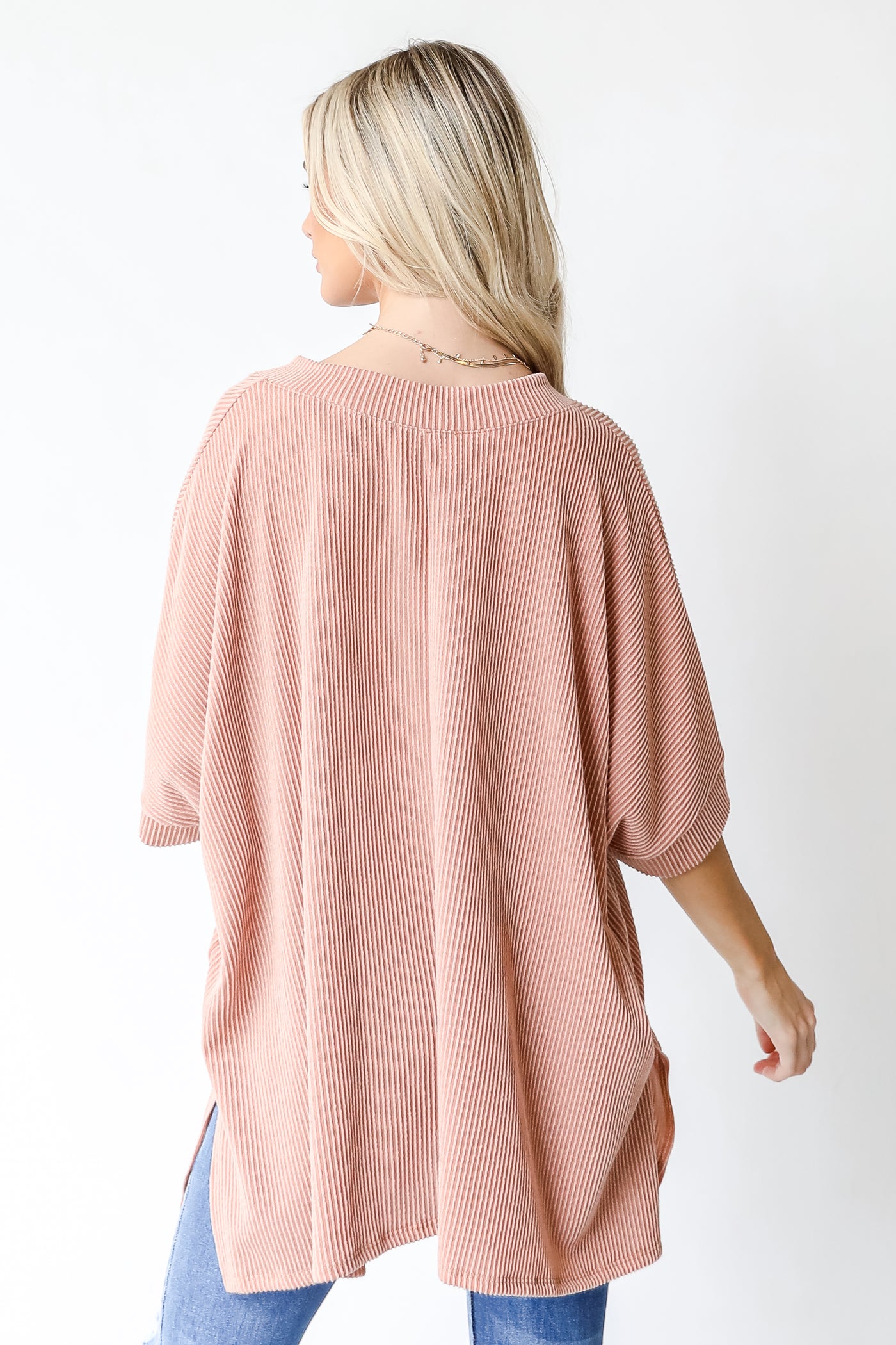 Oversized Corded Top in blush back view