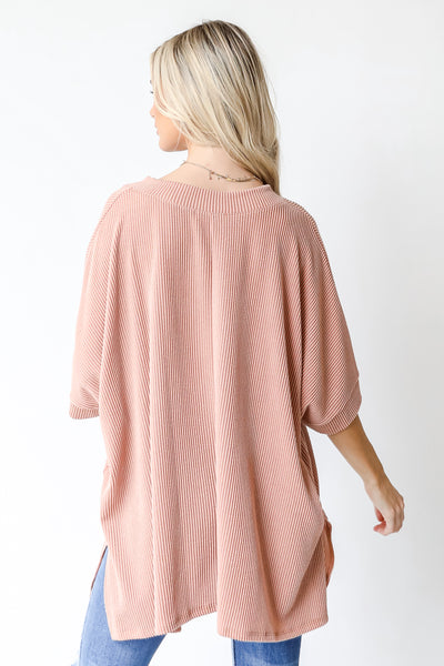 Oversized Corded Top in blush back view