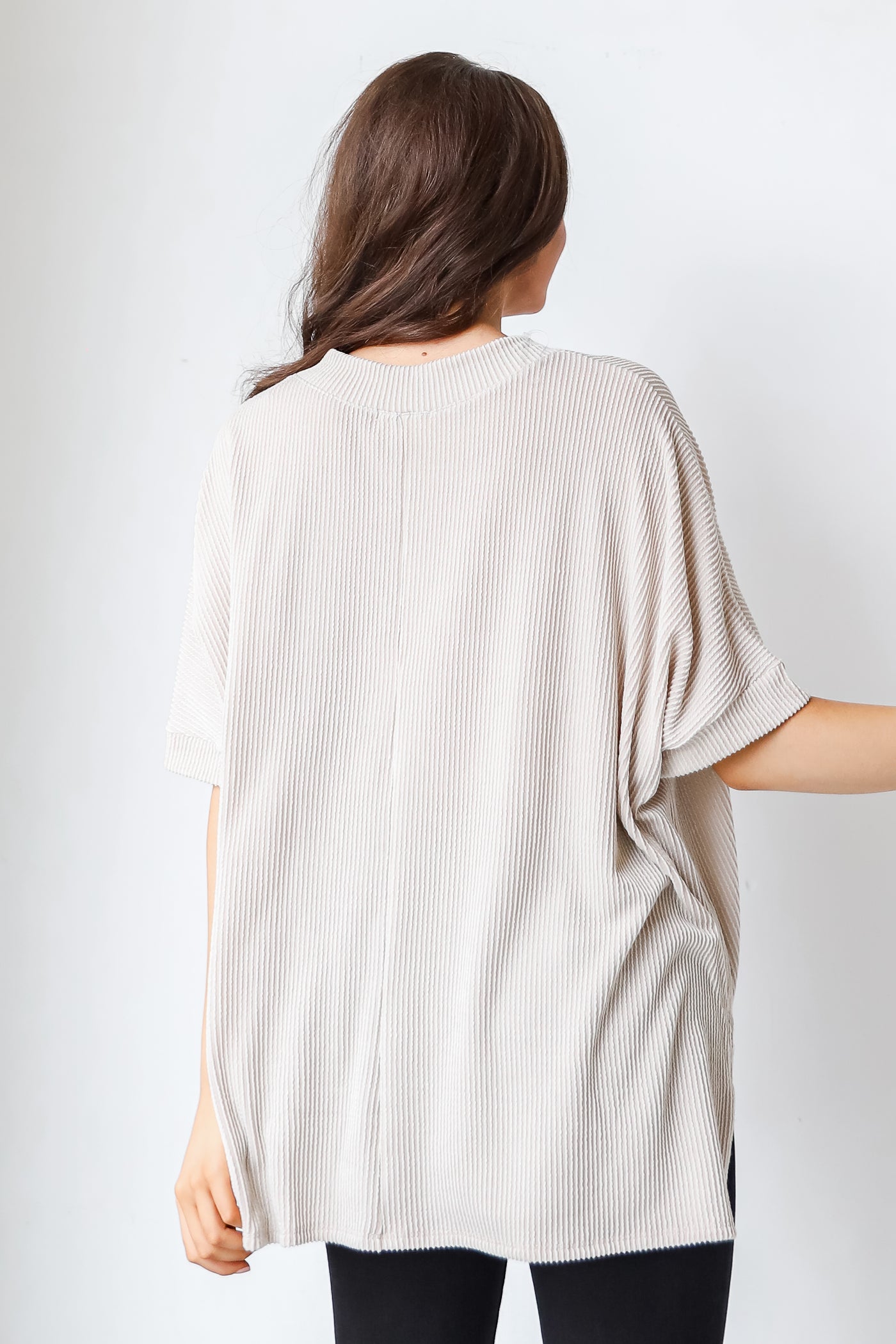  Oversized Corded Top in oatmeal back view
