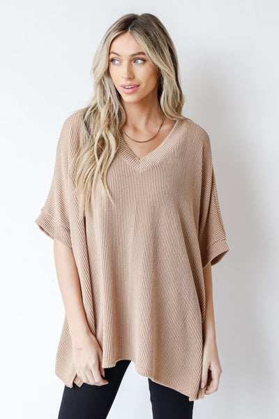 Oversized Corded Top in camel