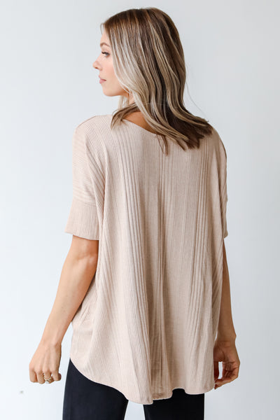 taupe ribbed tee back view