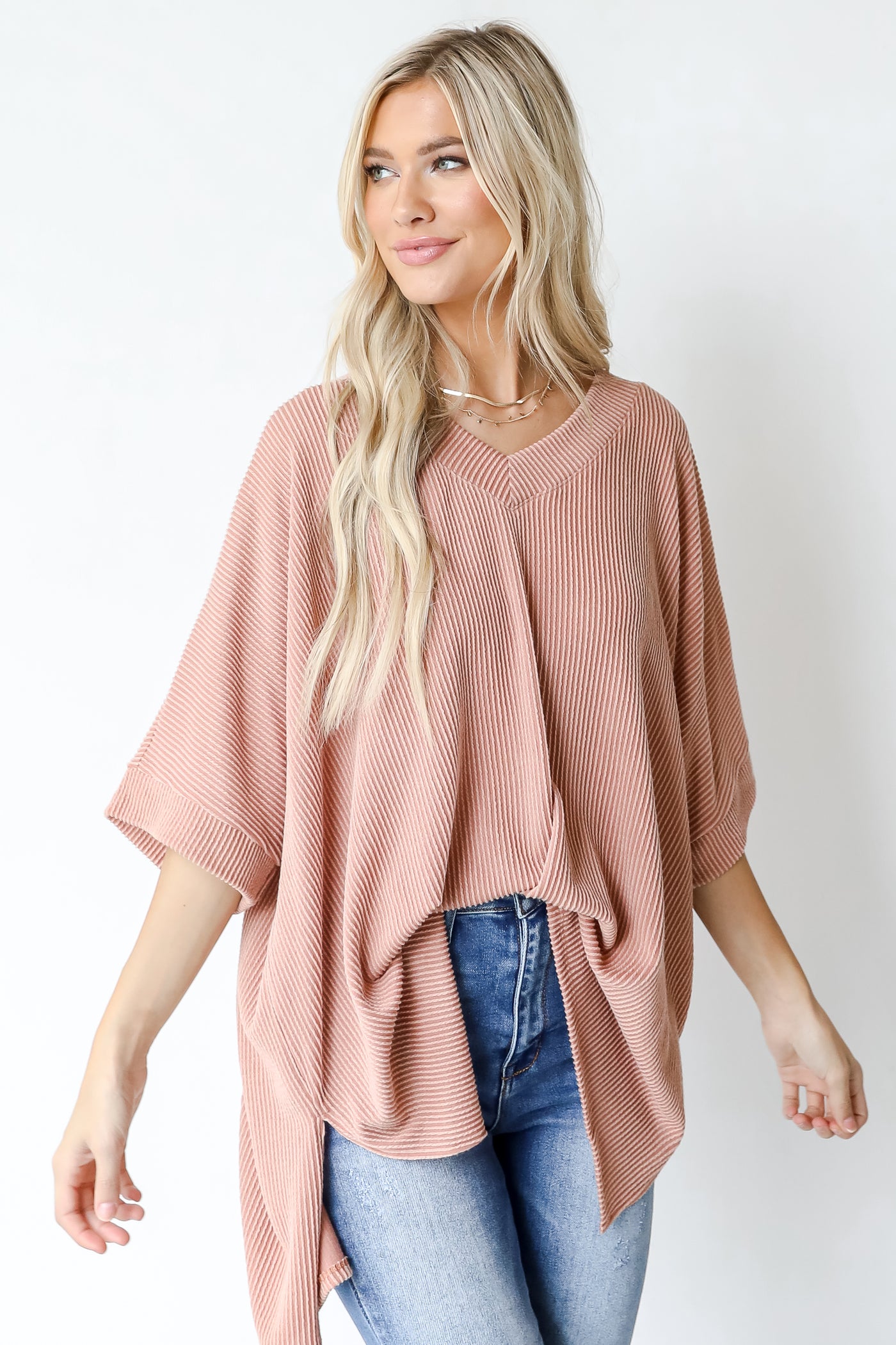 Oversized Corded Top in blush