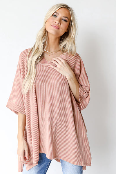 Oversized Corded Top in blush front view