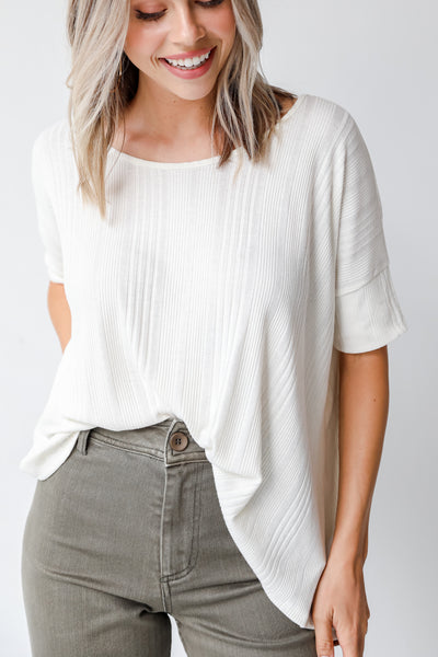 white ribbed tee front view