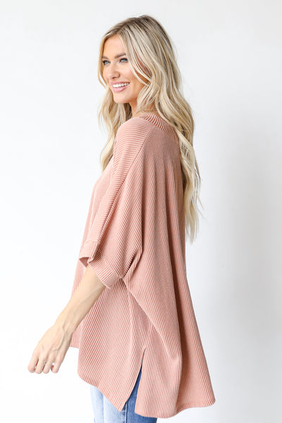 Oversized Corded Top in blush side view