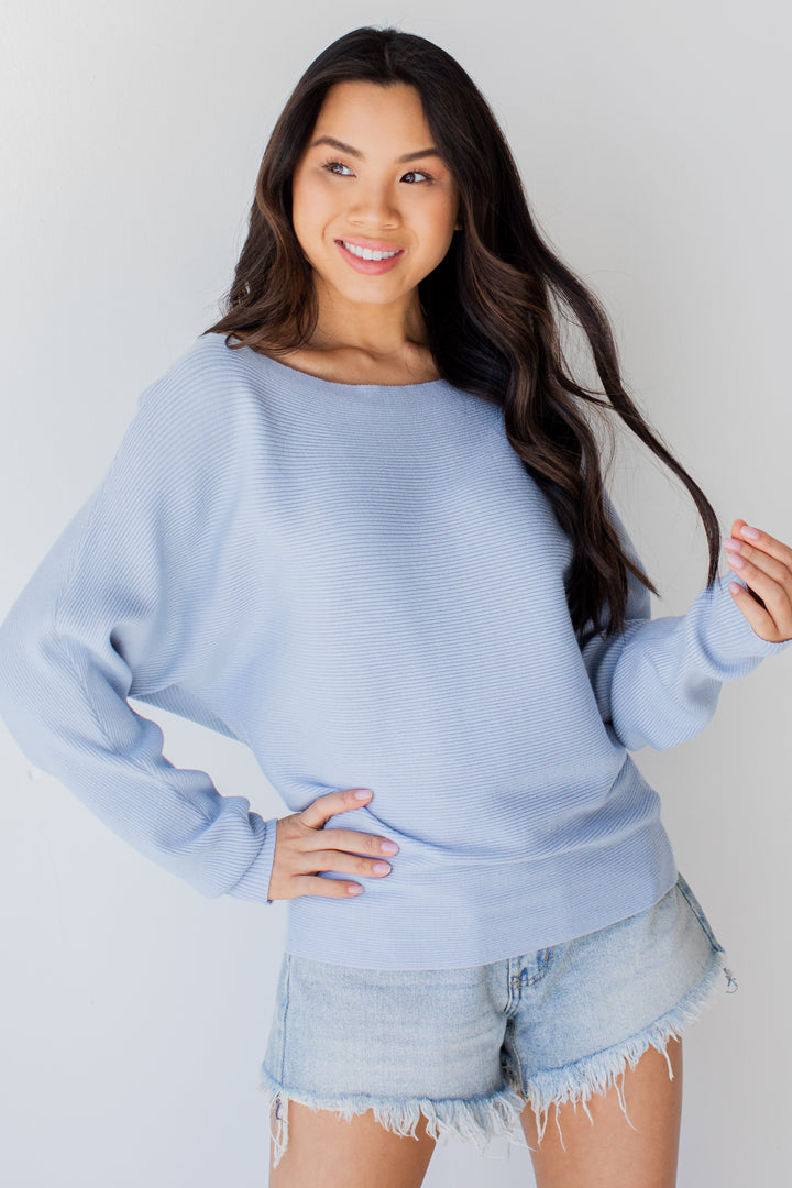 Ribbed Sweater in light blue front view