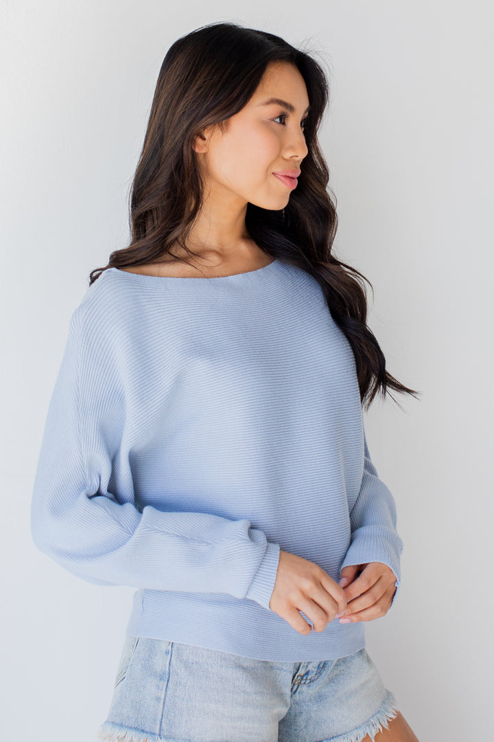 Ribbed Sweater in light blue side view