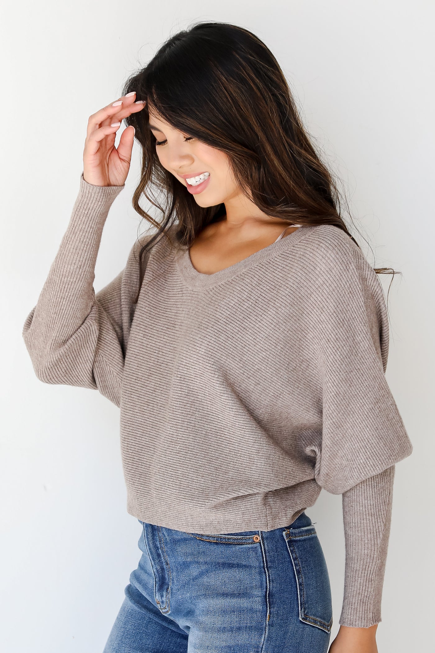 mocha ribbed Sweater side view