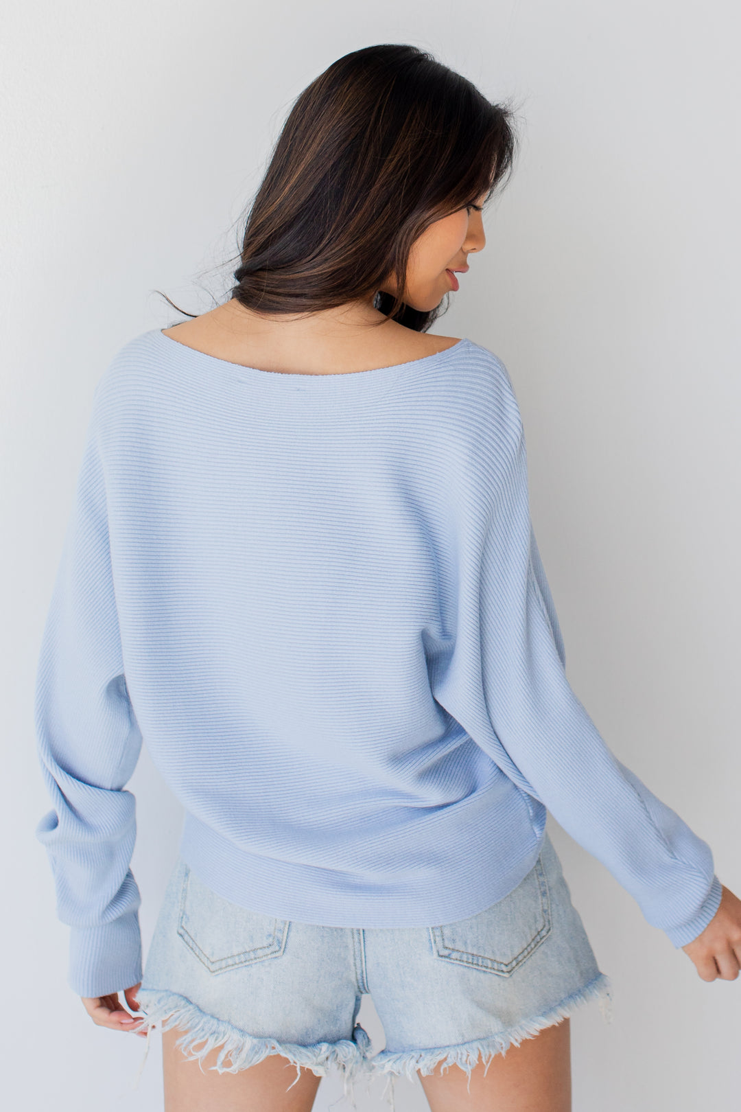 Ribbed Sweater in light blue back view