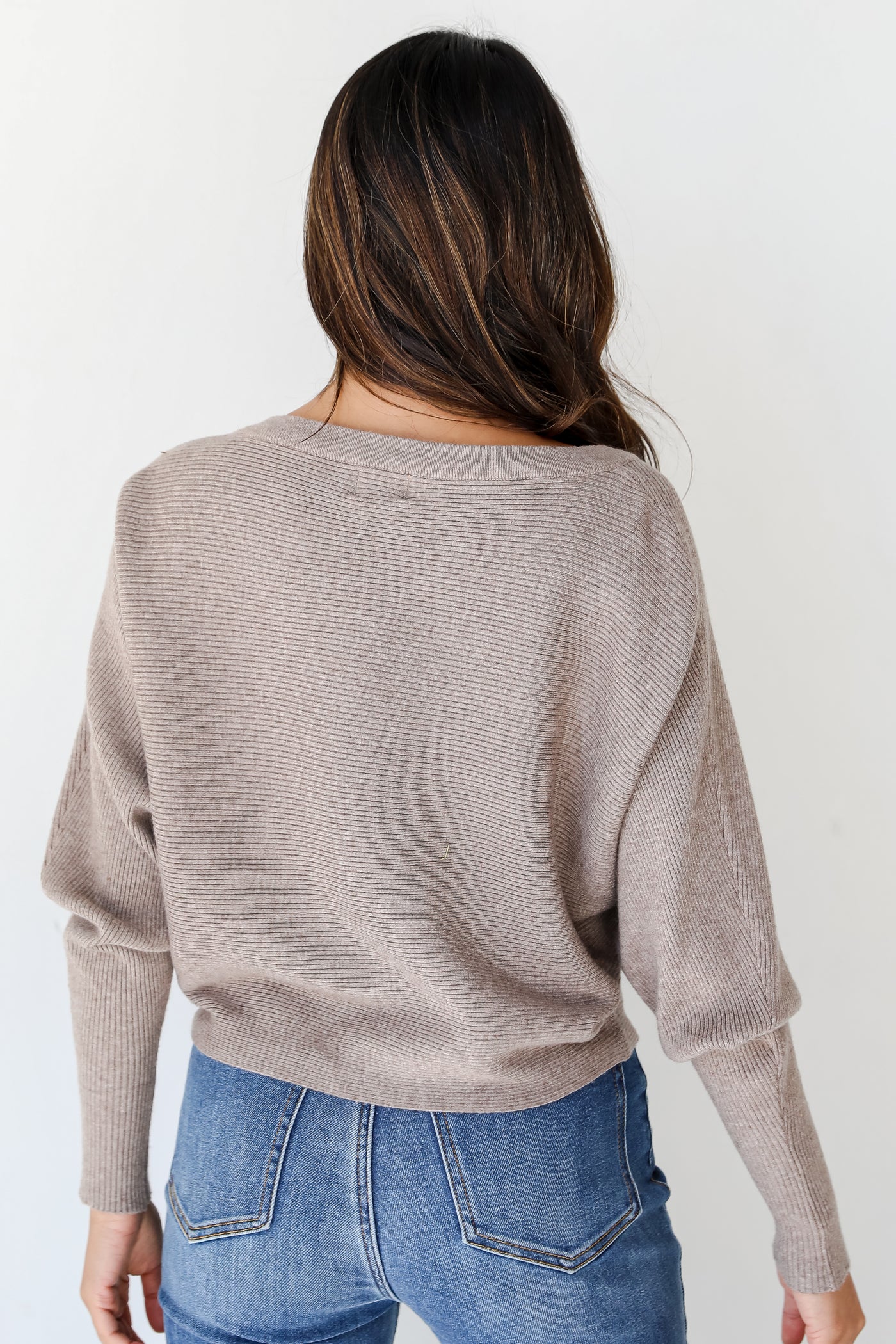 mocha ribbed Sweater back view