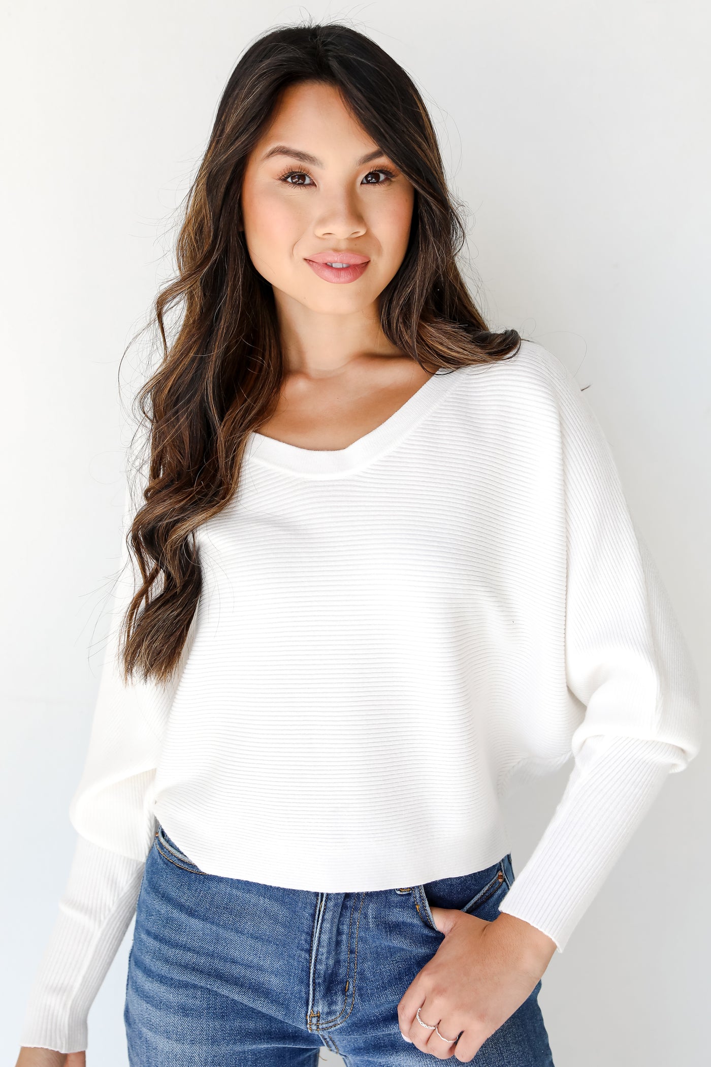 white ribbed Sweater