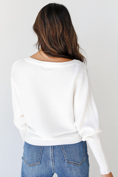 white ribbed Sweater back view