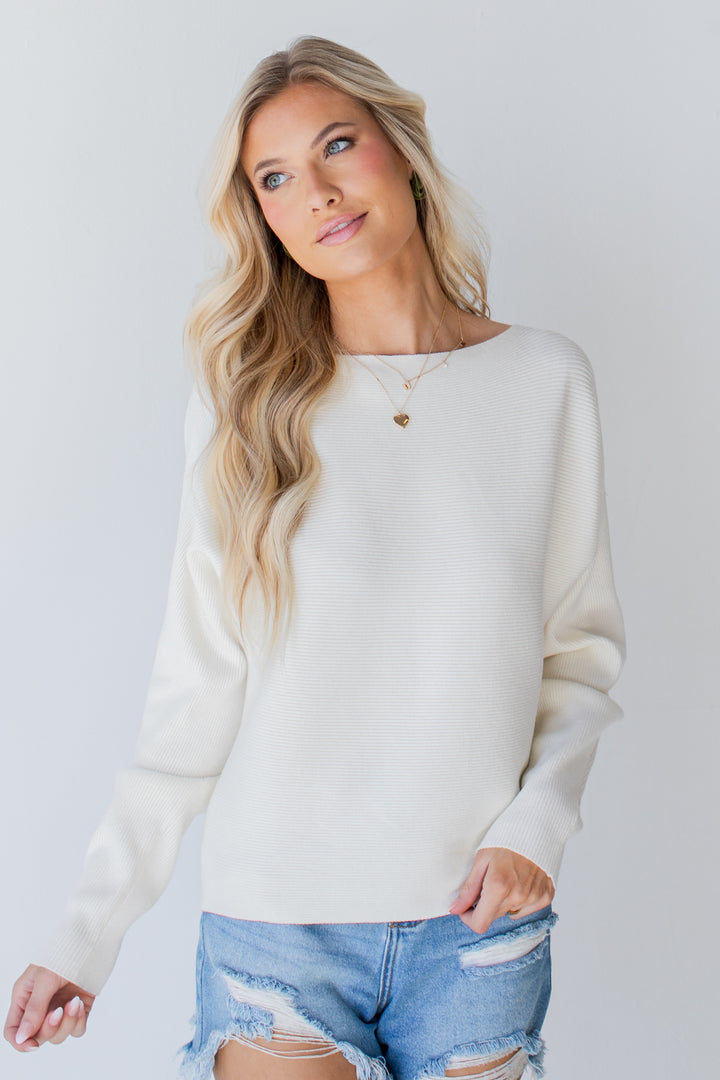 Ribbed Sweater in ivory front view