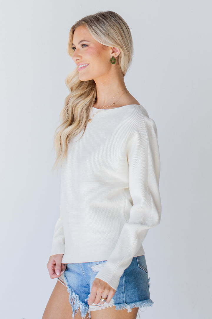 Ribbed Sweater in ivory side view