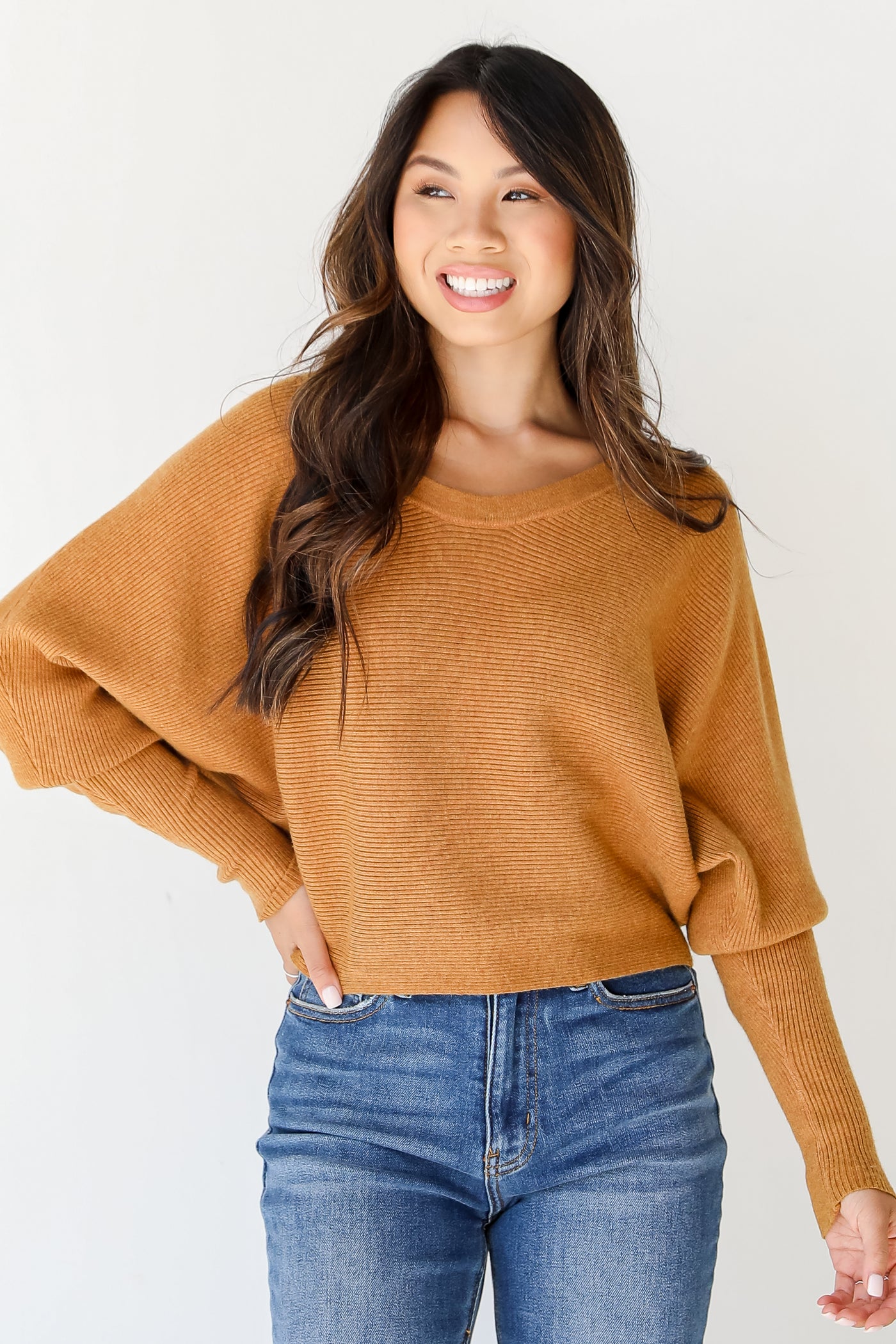 camel ribbed Sweater front view