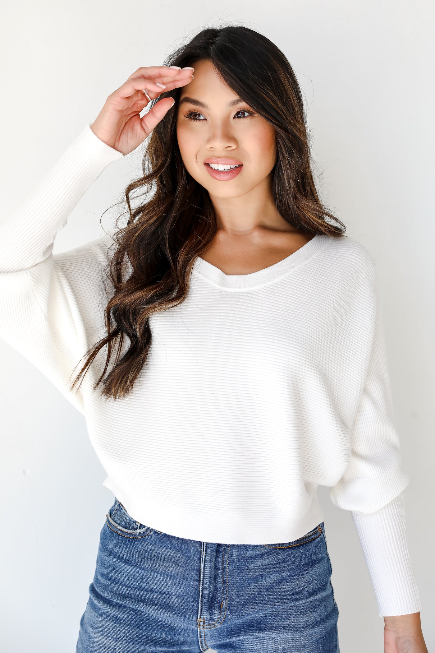 white ribbed Sweater front view