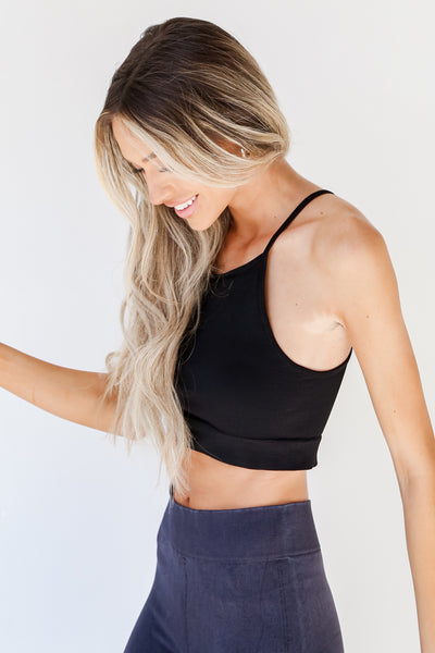 Seamless Cropped Ribbed Tank in black side view
