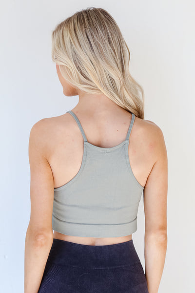 Seamless Cropped Ribbed Tank in sage back view