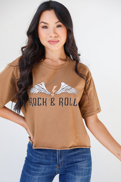 Rock & Roll Cropped Graphic Tee on model