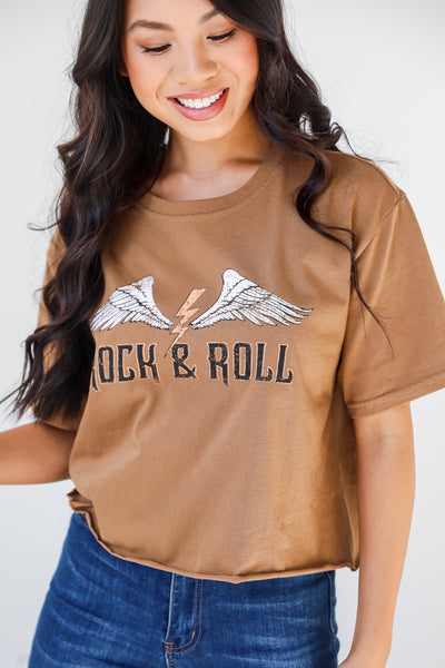 Rock & Roll Cropped Graphic Tee front view