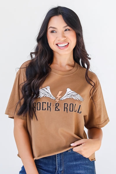 Rock & Roll Cropped Graphic Tee