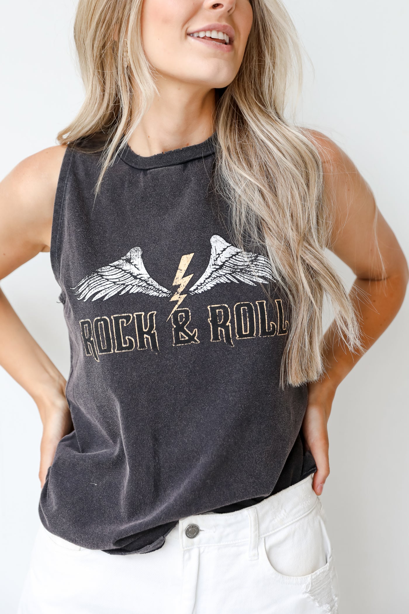 Rock & Roll Graphic Muscle Tank close up