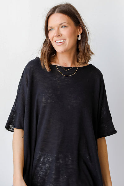 Knit Round Neck Tee in black on model